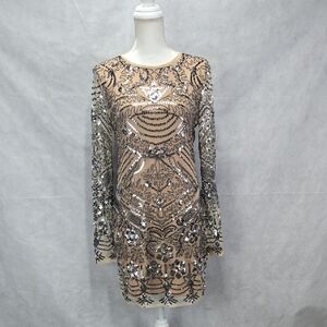 Endless Rose Silver and Cream Long Sleeve Dress